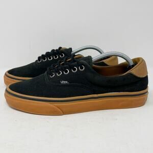 Vans Black Canvas Low Lace-Up Skate Shoes Gum Soles M6.5/W8 Leather